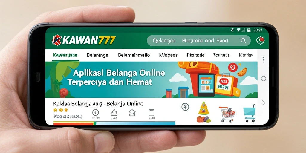 Tampilan antarmuka aplikasi KAWAN777 untuk Belanja Online.