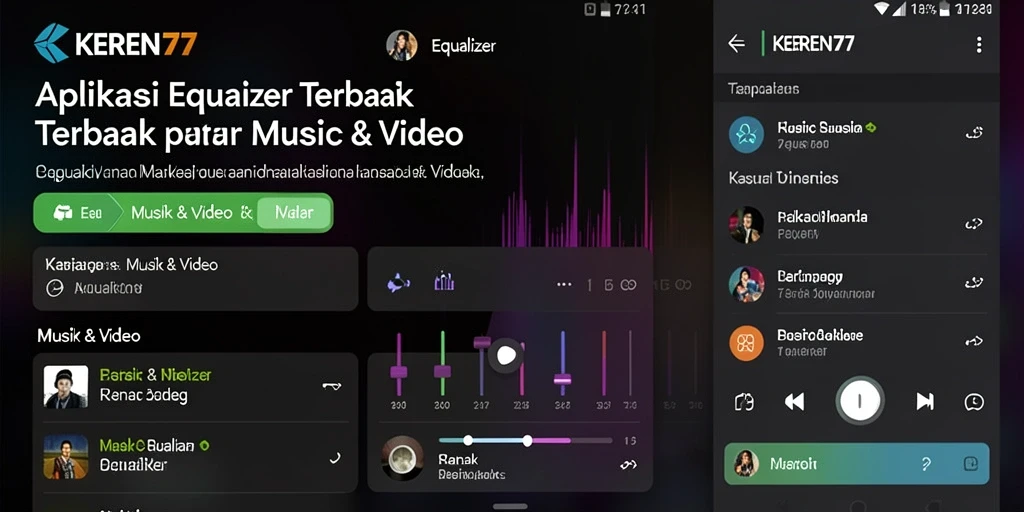 Antarmuka KEREN77 yang menampilkan fungsi Equalizer untuk penyesuaian suara.