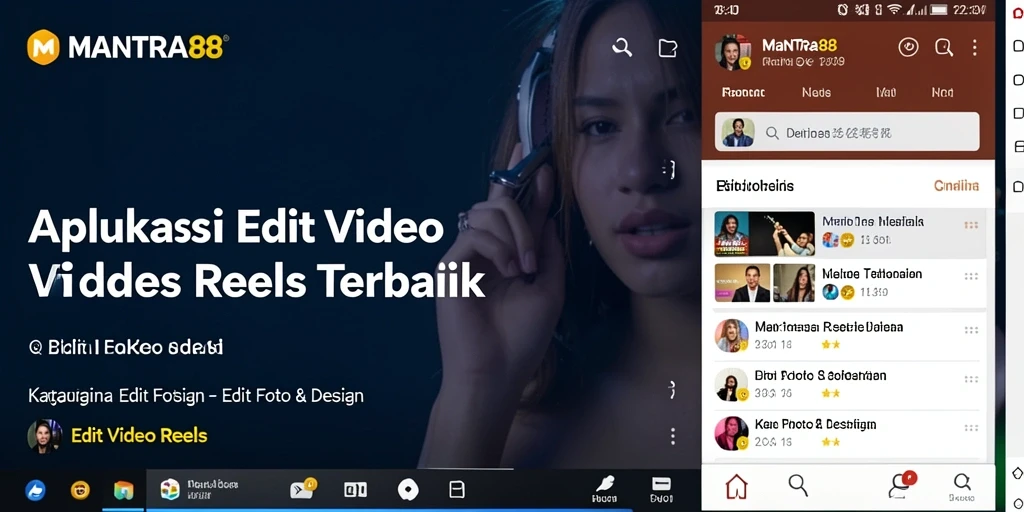 Tampilan antarmuka aplikasi MANTRA88 untuk Edit Video Reels yang atraktif.