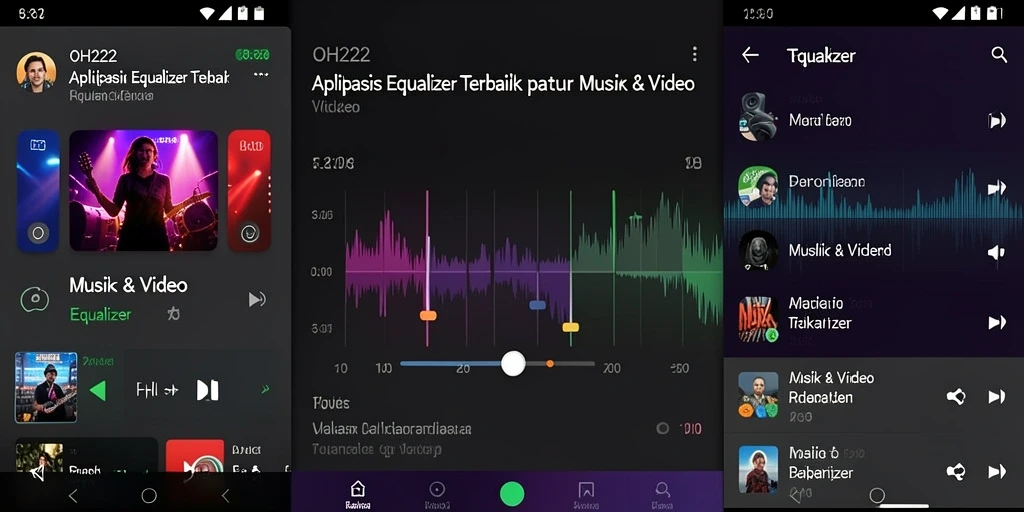 Antarmuka aplikasi OH222 dengan fitur Equalizer yang canggih.