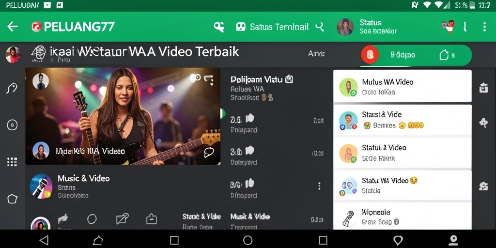 Antarmuka PELUANG77 menampilkan berbagai pilihan video Status WA yang menarik.
