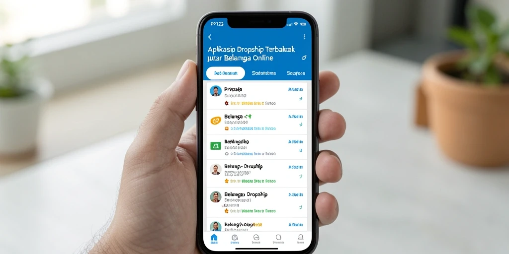 Screenshot tampilan utama aplikasi Dropship PP123 yang menunjukkan fungsi belanja.