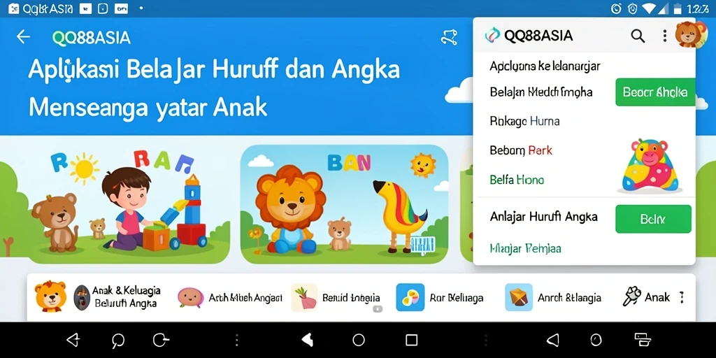 Screenshot antarmuka aplikasi belajar huruf dan angka yang interaktif.
